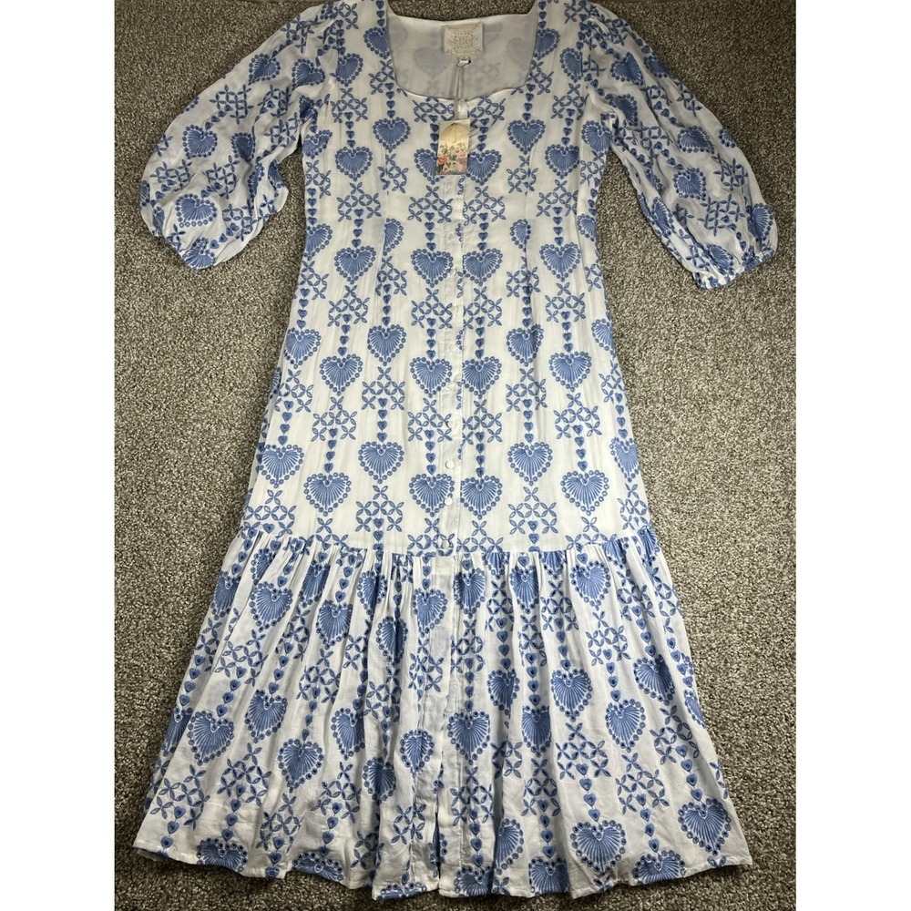 Johnny Was Jade‎ Beau Allover Heart Embroidered Midi Dress NWT $515 Size Small